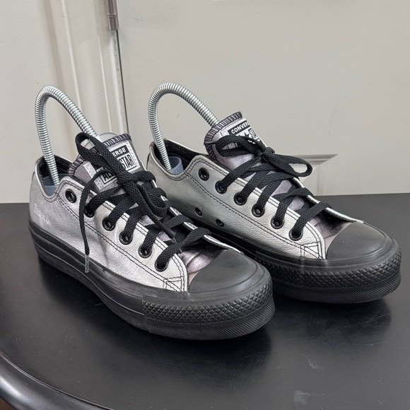 Converse Shoes - Converse Platform Women's Metallic Silver and Black Sneakers, Sz 7